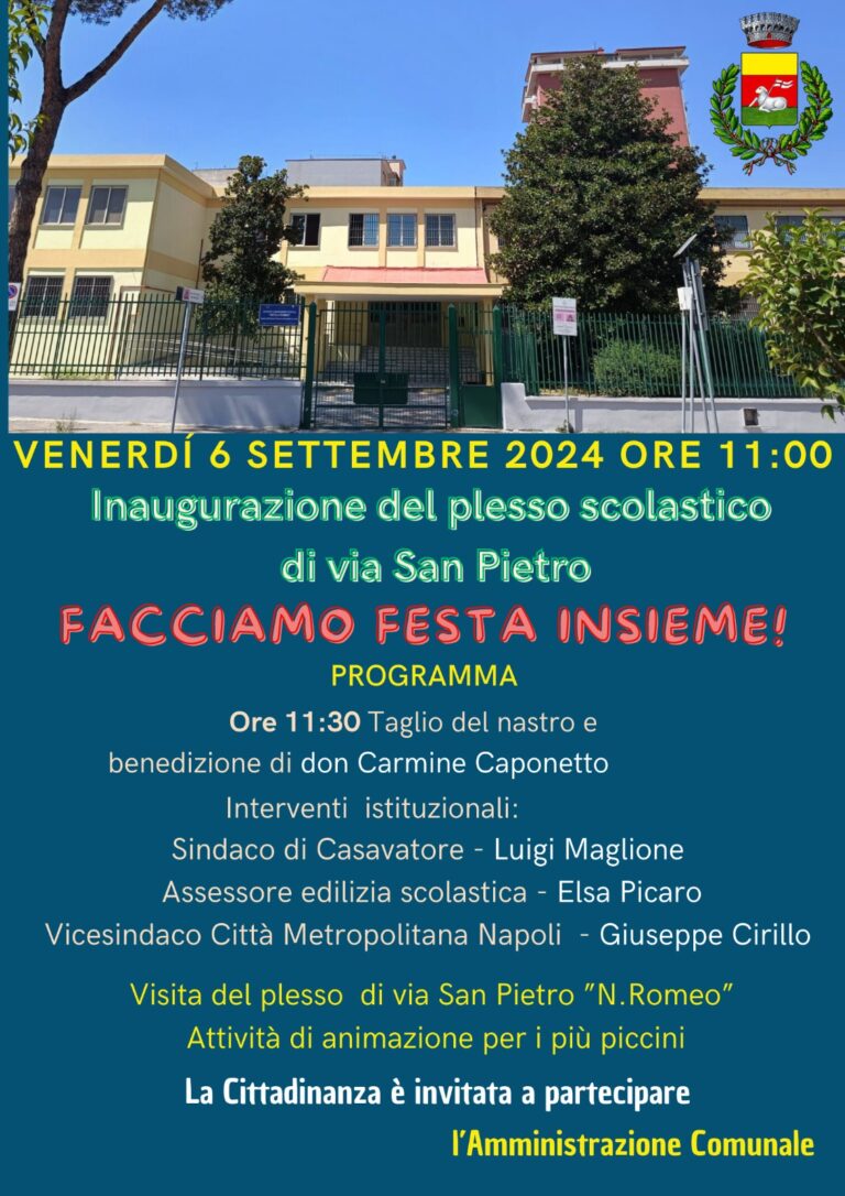 Casavatore, Inaugurazione del plesso scolastico di via San Pietro